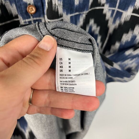 AEO Classic Fit Blue Pattern S/S Cotton Button Down M - Picture 4 of 7